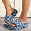 Low Heel Denim Blue Plaid Open Toe Slippers -Rosewe Promotion Store 333820 P 1683711287863