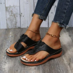 Toe Post Mid Heel Black Flip Flops -Rosewe Promotion Store 333822 P 1683711329505