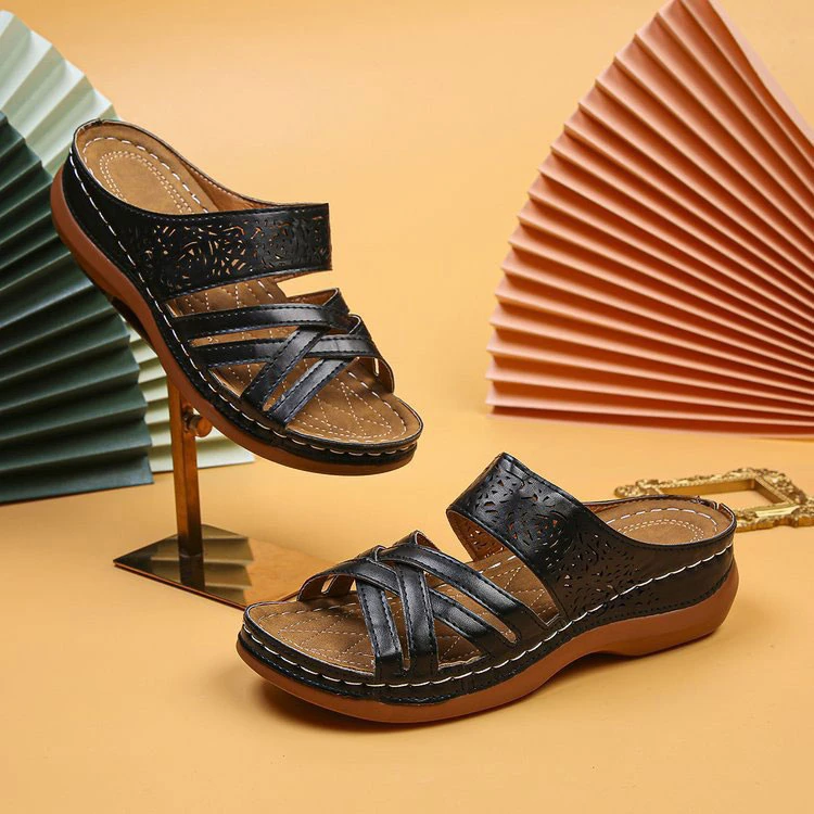 Black Cross Open Toe Low Heel Sliders 3 Black Cross Open Toe Low Heel Sliders