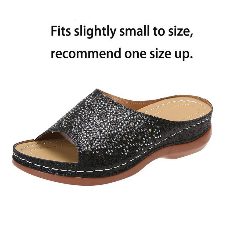 Open Toe Low Heel Black Hot Drilling Sliders 6 Open Toe Low Heel Black Hot Drilling Sliders - Image 4