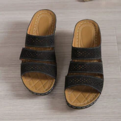 Black Open Toe Low Heel Hollow Sliders -Rosewe Promotion Store 333828 P 1683711442428