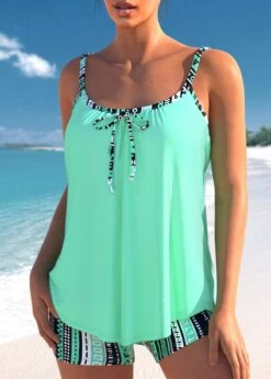 Mid Waisted Geometric Print Tie Tankini Set -Rosewe Promotion Store 334040 P 1684487195579