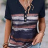 Striped Button Navy V Neck T Shirt -Rosewe Promotion Store 334043 P 1683886547176