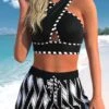 High Waisted Geometric Print Criss Cross Bikini Set -Rosewe Promotion Store 334117 P 1684137950758