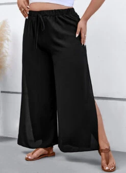 Black Plus Size Drawstring Elastic Waist Pants -Rosewe Promotion Store 334190 P 16895978744162