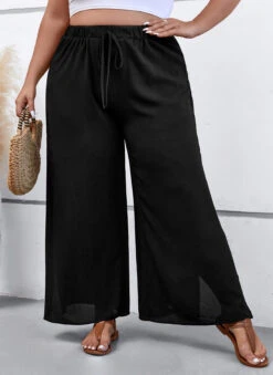 Black Plus Size Drawstring Elastic Waist Pants -Rosewe Promotion Store 334190 P 16895978749680