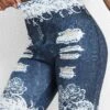 Floral Print Denim Blue Elastic Waist Leggings -Rosewe Promotion Store 334197 P 16881205289652