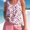 High Waisted Geometric Print Tie Pink Tankini Set -Rosewe Promotion Store 334229 P 1685002487863