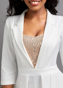 Sequin Ankle Length Lapel Regular White Jumpsuit -Rosewe Promotion Store 334253 P 1691030591144