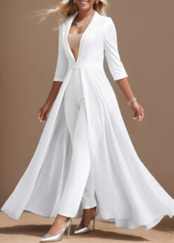 Sequin Ankle Length Lapel Regular White Jumpsuit -Rosewe Promotion Store 334253 P 1691030591269