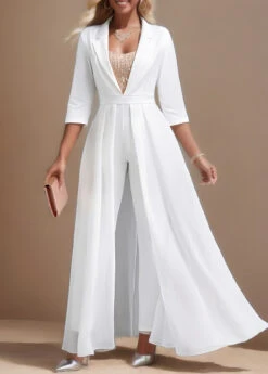 Sequin Ankle Length Lapel Regular White Jumpsuit -Rosewe Promotion Store 334253 P 1691030592128