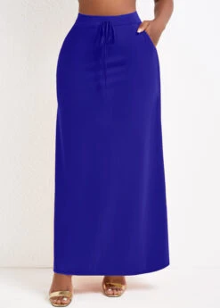 Purplish Blue A Line Drawastring Pocket Maxi Skirt