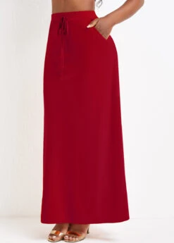 Pocket Wine Red A Line Drawastring Maxi Skirt 8 Pocket Wine Red A Line Drawastring Maxi Skirt -Rosewe Promotion Store 334292 P 16851002461642