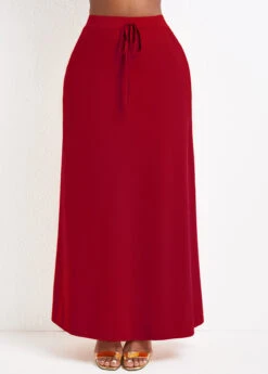 Pocket Wine Red A Line Drawastring Maxi Skirt 9 Pocket Wine Red A Line Drawastring Maxi Skirt -Rosewe Promotion Store 334292 P 16851002463953
