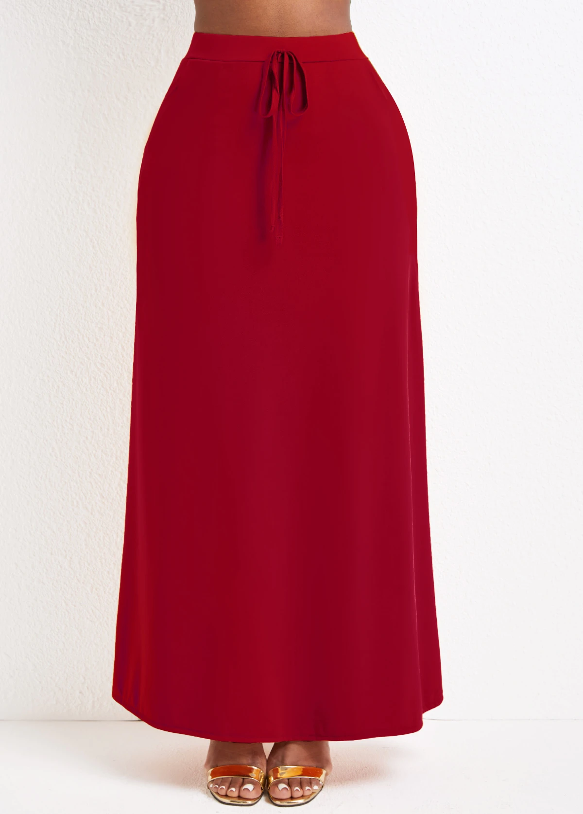 Pocket Wine Red A Line Drawastring Maxi Skirt 6 Pocket Wine Red A Line Drawastring Maxi Skirt - Image 4