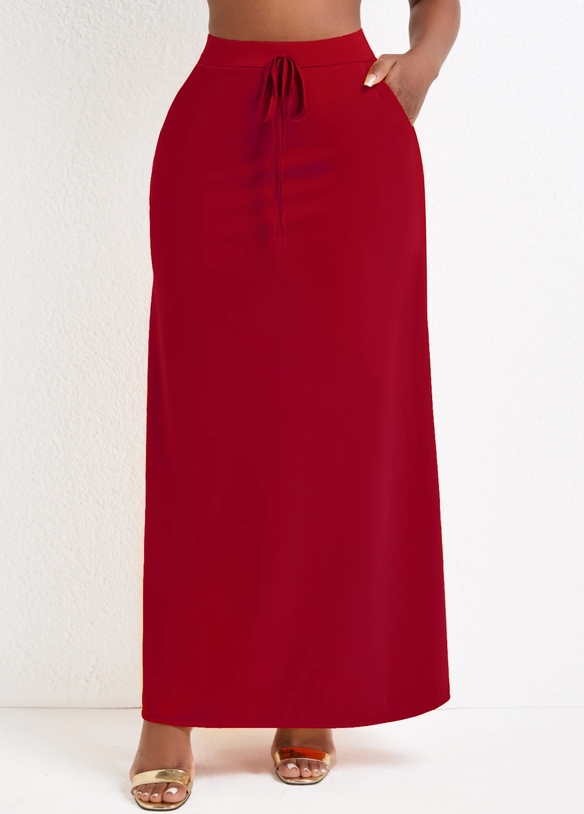 Pocket Wine Red A Line Drawastring Maxi Skirt 3 Pocket Wine Red A Line Drawastring Maxi Skirt