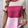 Patchwork Round Neck Short Sleeve Pink T Shirt -Rosewe Promotion Store 334404 P 1684406546755