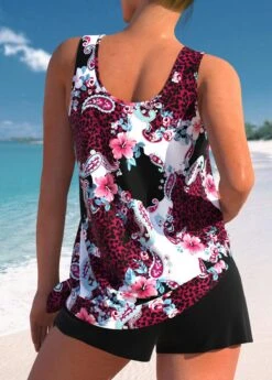 Mid Waisted Floral Print Bowknot Black Tankini Set -Rosewe Promotion Store 334493 P 1684478415038 1