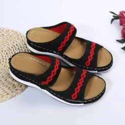 Black Open Toe Mid Heel Sliders -Rosewe Promotion Store 334525 P 1684568805093