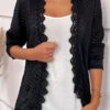 Scalloped Hem Long Sleeve Black Cardigan -Rosewe Promotion Store 334538 P 16887318018590