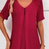 Wine Red V Neck Short Sleeve Lace Blouse -Rosewe Promotion Store 334541 P 16885574061664