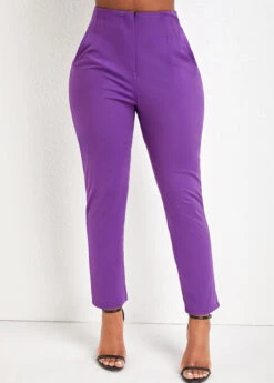 Pocket Purple Skinny Zipper Fly High Waisted Pants -Rosewe Promotion Store 334601 P 16856128963443