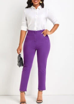 Pocket Purple Skinny Zipper Fly High Waisted Pants -Rosewe Promotion Store 334601 P 16856128967970