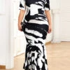 Black Plus Size Mermaid Cow Print Maxi Dress -Rosewe Promotion Store 334602 P 16889596562410