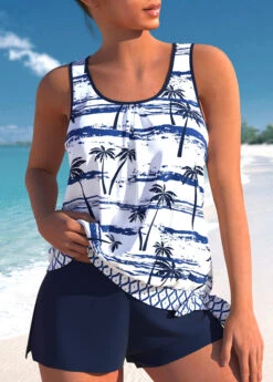 Plus Size Mid Waisted Navy Tankini Set