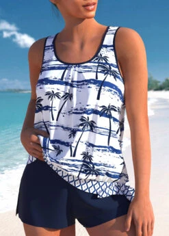 Plus Size Mid Waisted Navy Tankini Set -Rosewe Promotion Store 334628 P 1685701003212