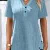 Blue Button Shirt Collar Short Sleeve Blouse -Rosewe Promotion Store 334697 P 1685964519828