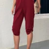 Jogger Pocket Wine Red Elastic Waist Pants -Rosewe Promotion Store 334705 P 16848397530660