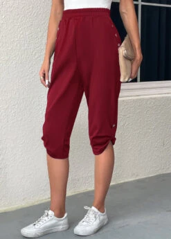 Jogger Pocket Wine Red Elastic Waist Pants