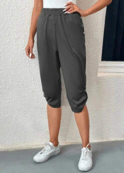 Jogger Pocket Dark Grey Elastic Waist Pants -Rosewe Promotion Store 334706 P 16848397553073