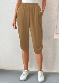 Jogger Pocket Light Camel Elastic Waist Pants -Rosewe Promotion Store 334707 P 16848397563755