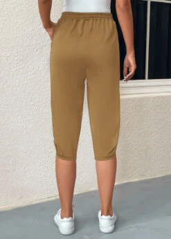 Jogger Pocket Light Camel Elastic Waist Pants -Rosewe Promotion Store 334707 P 16848397563922