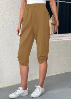 Jogger Pocket Light Camel Elastic Waist Pants