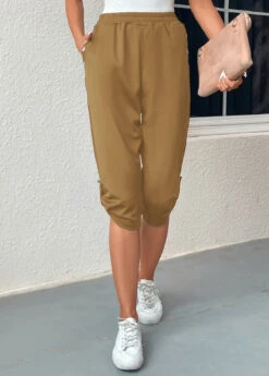 Jogger Pocket Light Camel Elastic Waist Pants -Rosewe Promotion Store 334707 P 16848397569373