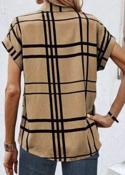 Plus Size Dark Coffee Button Plaid Blouse -Rosewe Promotion Store 334793 P 1687141235674