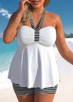 High Waisted Striped Drawstring White Tankini Set -Rosewe Promotion Store 334816 P 1685612376604 1