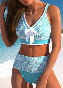 Mid Waisted Bowknot Cyan Bikini Set -Rosewe Promotion Store 334833 P 1684919037101