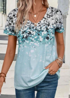 Polka Dot Lightweight Light Blue T Shirt