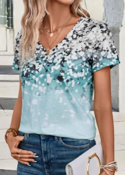 Polka Dot Lightweight Light Blue T Shirt 13 Polka Dot Lightweight Light Blue T Shirt -Rosewe Promotion Store 334873 P 16868943637495