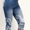 Denim Blue Elastic Waist High Waisted Capri Leggings -Rosewe Promotion Store 334954 P 16967557279290