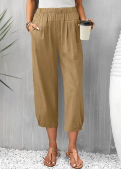 Light Coffee High Waisted Pocket Pants
