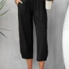 Pocket Elastic Waist Black High Waisted Pants -Rosewe Promotion Store 335003 P 16850968804630