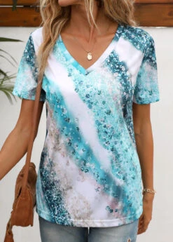Multi Color V Neck Ombre T Shirt