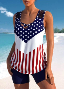 High Waisted American Flag Print Tankini Set -Rosewe Promotion Store 335102 P 1686304164922