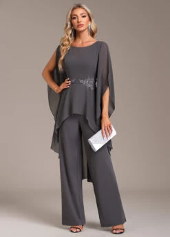 Grey Long Round Neck Ruffle Jumpsuit -Rosewe Promotion Store 335146 P 1695011967645