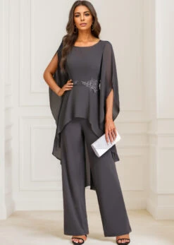 Grey Long Round Neck Ruffle Jumpsuit -Rosewe Promotion Store 335146 P 1695011967889